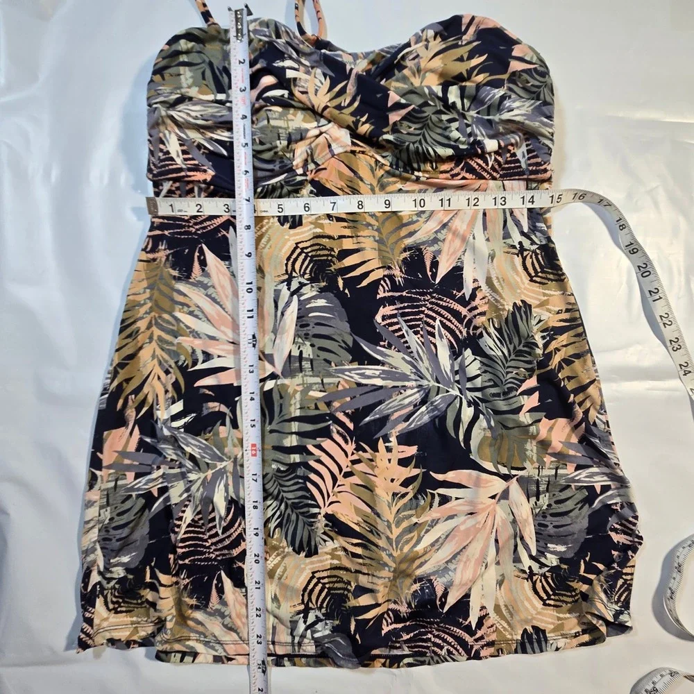 Garnet Hill Tropical Palm Print Swim Dress One Piece Halter Swimsuit Sz 12 Beach